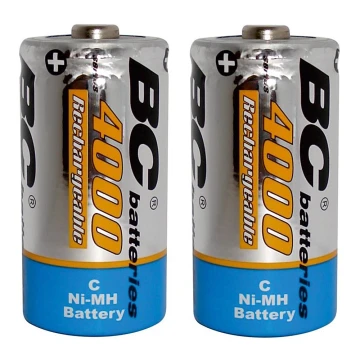 2 delar Uppladdningsbart batteri NiMH C 4000 mAh 1,2V