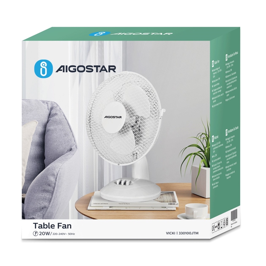 Aigostar - Bordsfläkt 20W/230V vit