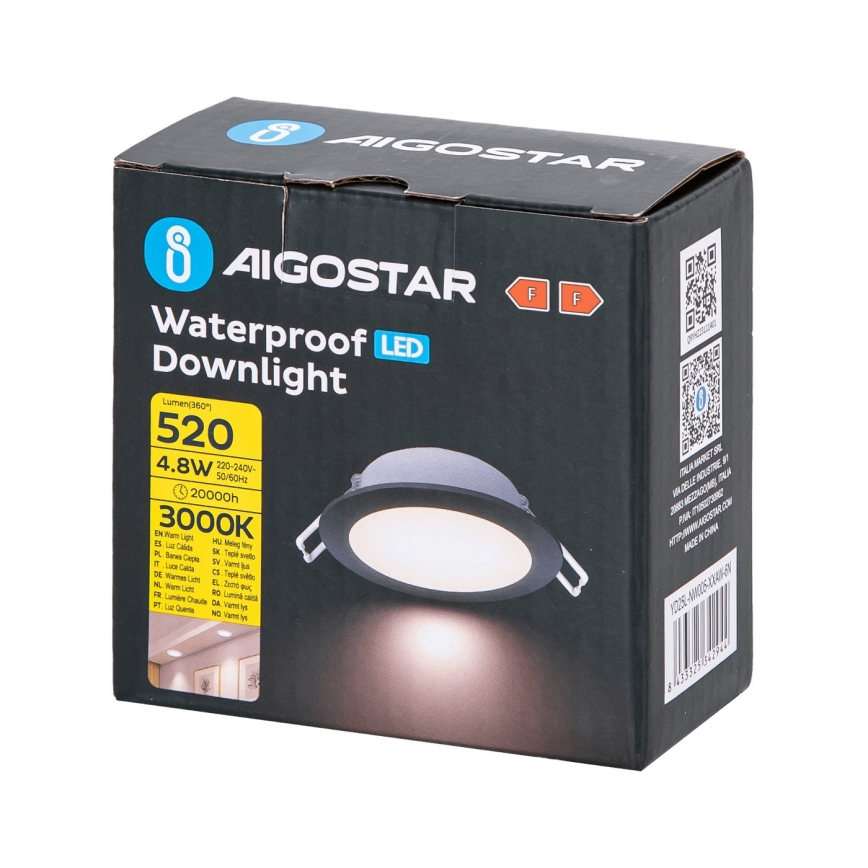 Aigostar - Infälld LED badrumsbelysning LED/4,8W/230V 3000K svart IP65