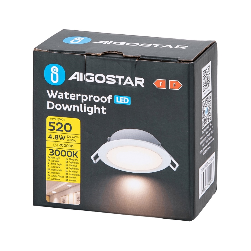 Aigostar - Infälld LED badrumsbelysning LED/4,8W/230V 3000K vit IP65