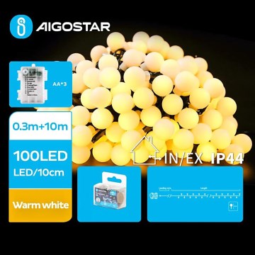 Aigostar - LED julkedja för utomhusbruk 100xLED/3xAA/8 funktioner 10,3 m IP44 varm vit