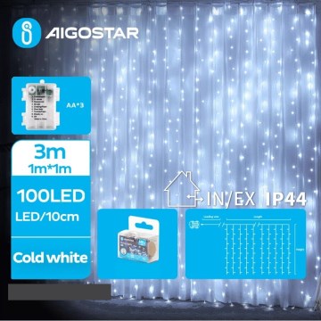 Aigostar - LED julkedja för utomhusbruk 100xLED/8 funktioner 3xAA 4x1m IP44 kall vit