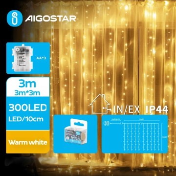 Aigostar - LED julkedja för utomhusbruk 300xLED/8 funktioner 3xAA 6x2m IP44 varm vit