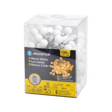 Aigostar - LED julkedja för utomhusbruk 100xLED/3xAA/8 funktioner 10,3 m IP44 varm vit