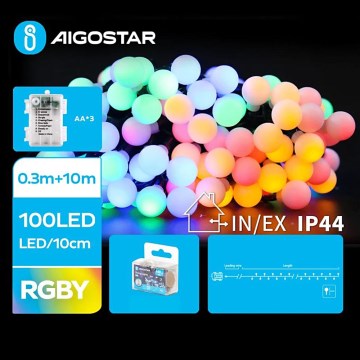 Aigostar - LED RGBY Utomhus Julkedja 100xLED/3xAA/8 funktioner 10,3 m IP44