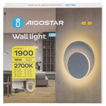 Aigostar - LED väggbelysning LED/16W/230V 2700K vit