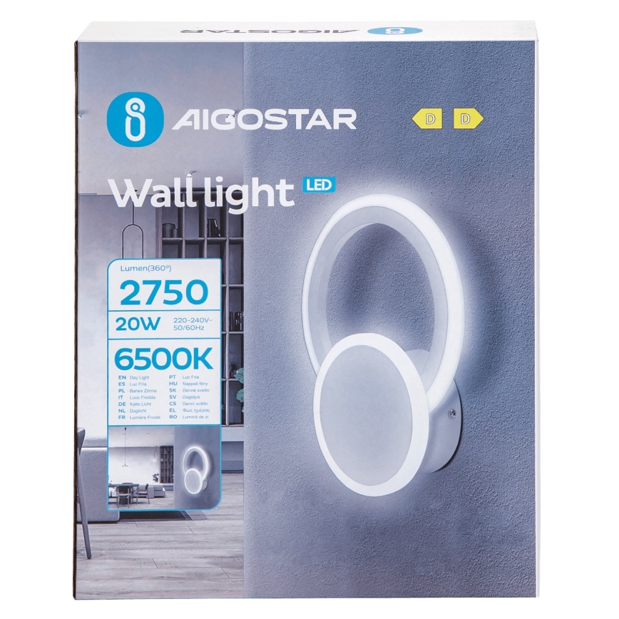 Aigostar - LED väggbelysning LED/20W/230V 6500K vit