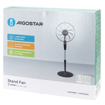 Aigostar - Stående fläkt 60W/230V svart