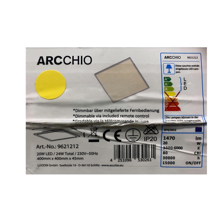Arcchio - LED Dimbar taklampa PHILIA LED/20W/230V 3000-6000K + fjärrkontroll