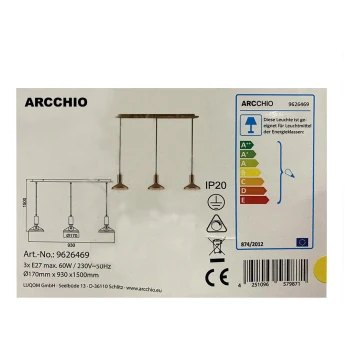 Arcchio - Ljuskrona med upphängningsrem JAIKA 3xE27/60W/230V