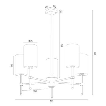 Argon 2147 - Pendelkrona ABRUZZO 5xE14/7W/230V mässing/grön