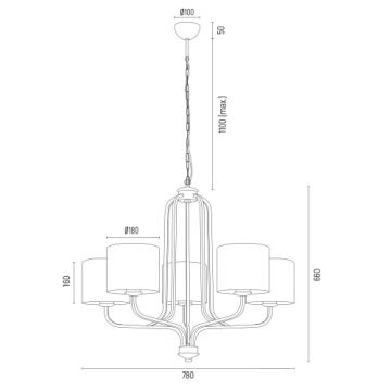 Argon 2172 - Ljuskrona på kedja MARANELLO 5xE27/15W/230V