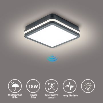 Brilagi - LED belysning med sensor för utomhusbruk BENE LED/18W/230V 22x22 cm antracit IP54