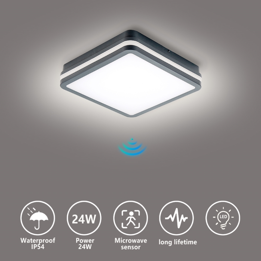 Brilagi - LED belysning med sensor för utomhusbruk BENE LED/24W/230V 26x26 cm antracit IP54