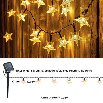 Brilagi - LED Solar Dekorativ slinga STARS 50xLED/8 funktioner 7m IP65 varm vit