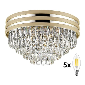 Brilagi - LED Vägglampa i kristall VELURE 5xE14/40W/230V guld