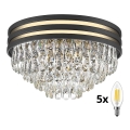 Brilagi - LED Vägglampa i kristall VELURE 5xE14/40W/230V svart