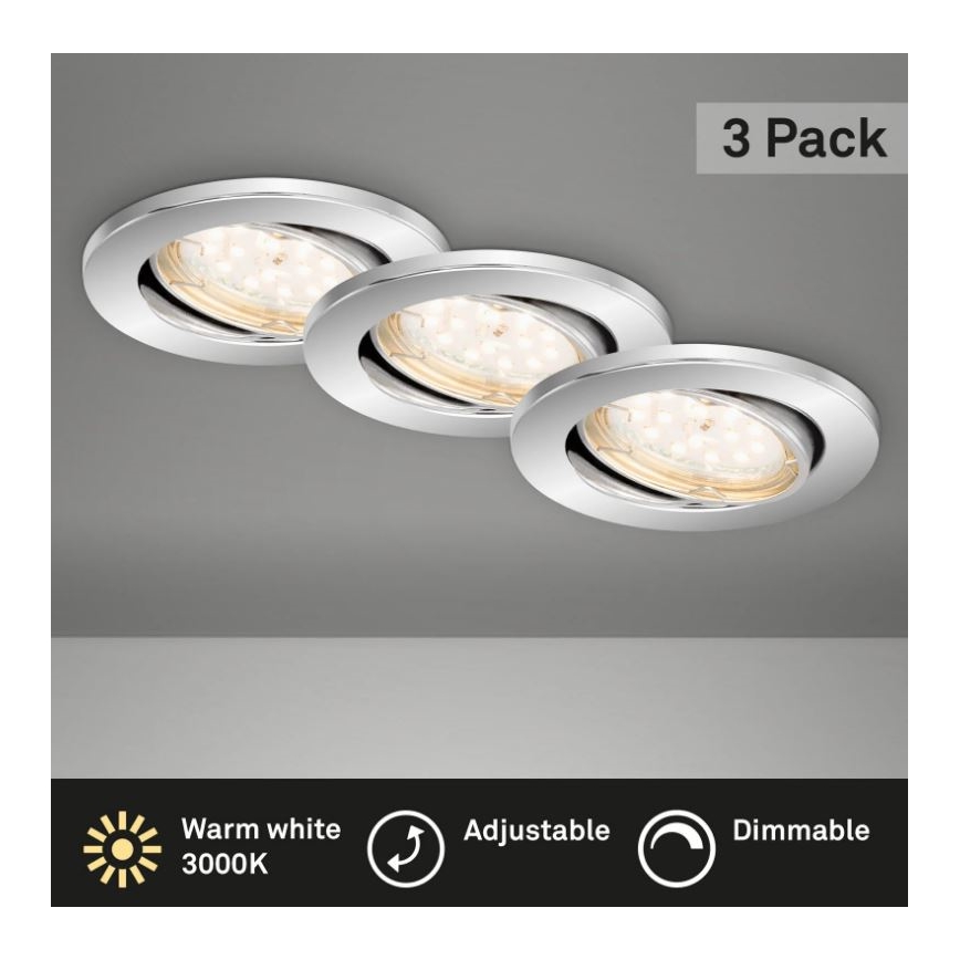 Briloner 7219-038 - KIT 3x Infälld dimbar LED badrumsbelysning 1xGU10/5W/230V IP23