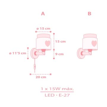 Dalber 76019S - Väggbelysning för barn BABY DREAMS 1xE27/15W/230V rosa