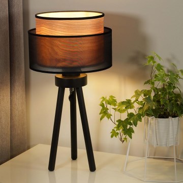 Duolla - Bordslampa WOOD BOHO 1xE27/15W/230V svart/beige