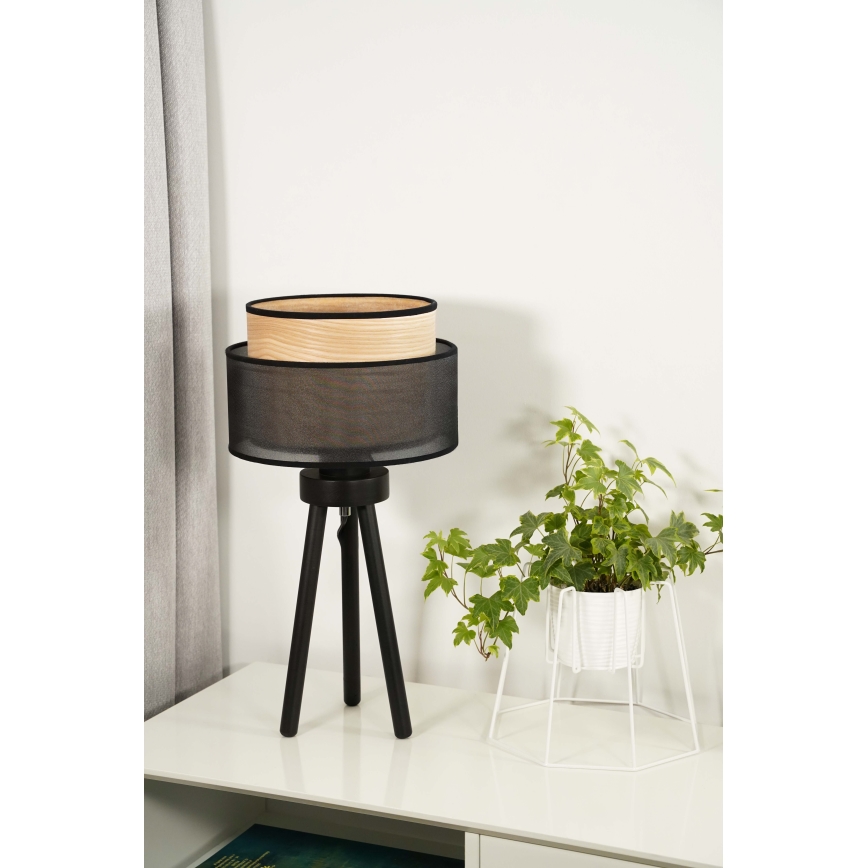 Duolla - Bordslampa WOOD BOHO 1xE27/15W/230V svart/beige