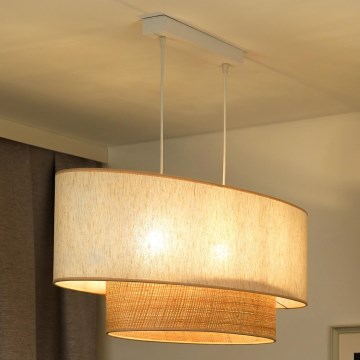 Duolla - Ljuskrona med textilsladd DOUBLE OVAL NATURE 2xE27/15W/230V grädde/beige