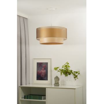 Duolla - Ljuskrona med textilsladd WOOD BOHO 1xE27/15W/230V koppar/beige