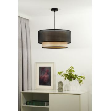 Duolla - Ljuskrona med textilsladd WOOD BOHO 1xE27/15W/230V svart/beige