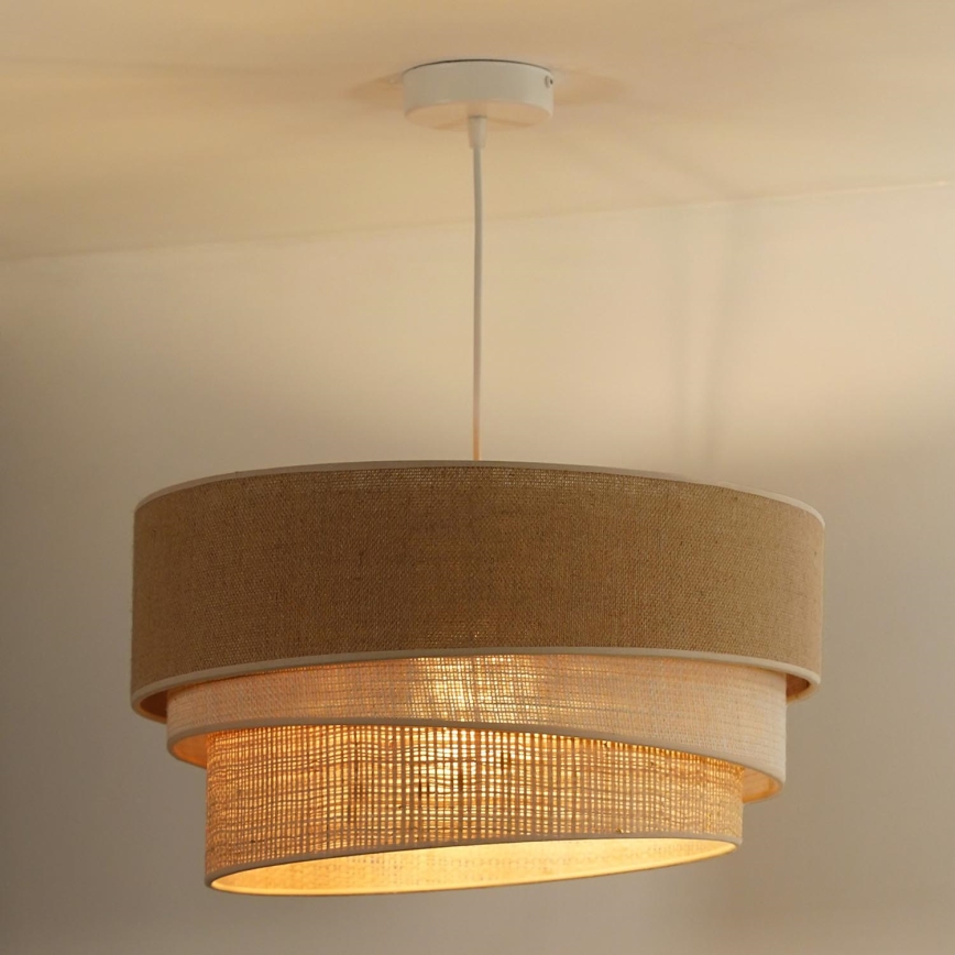 Duolla - Ljuskrona med textilsladd YUTE TRIO 3xE27/15W/230V diameter 60 cm brun/grå/beige