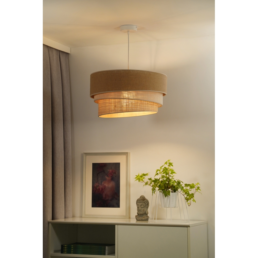 Duolla - Ljuskrona med textilsladd YUTE TRIO 3xE27/15W/230V diameter 60 cm brun/grå/beige