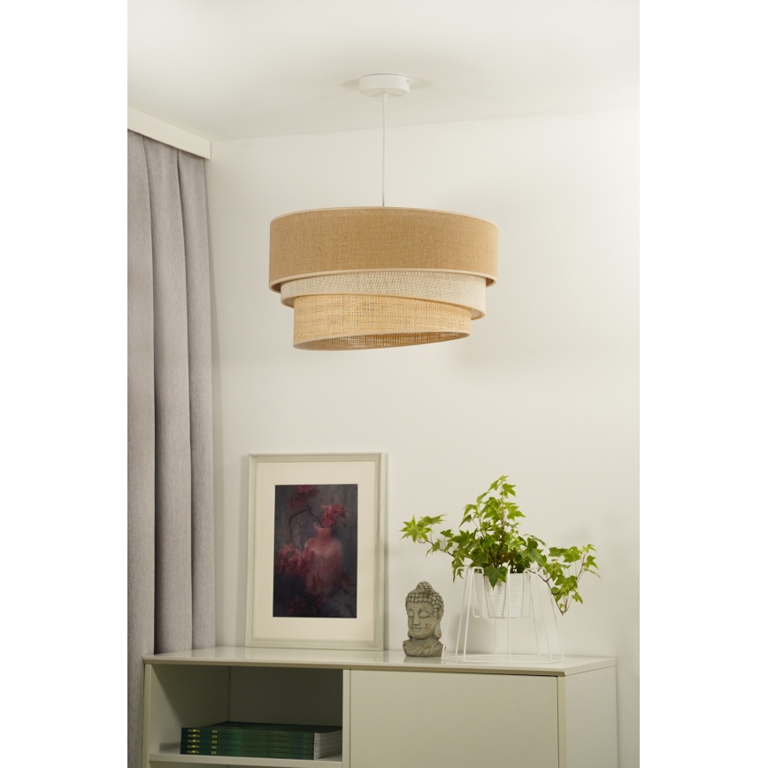 Duolla - Ljuskrona med textilsladd YUTE TRIO 3xE27/15W/230V diameter 60 cm brun/grå/beige