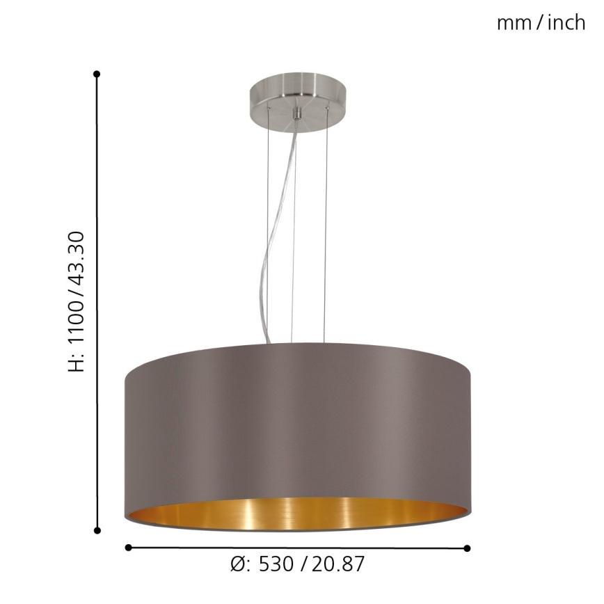 Eglo 31608 - Hängande Ljuskrona med snöre MASERLO 3xE27/60W/230V