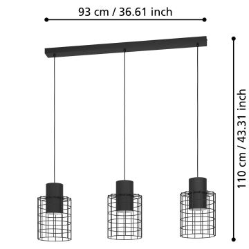 Eglo - Takkkrona på ett snöre  3xE27/40W/230V svart 