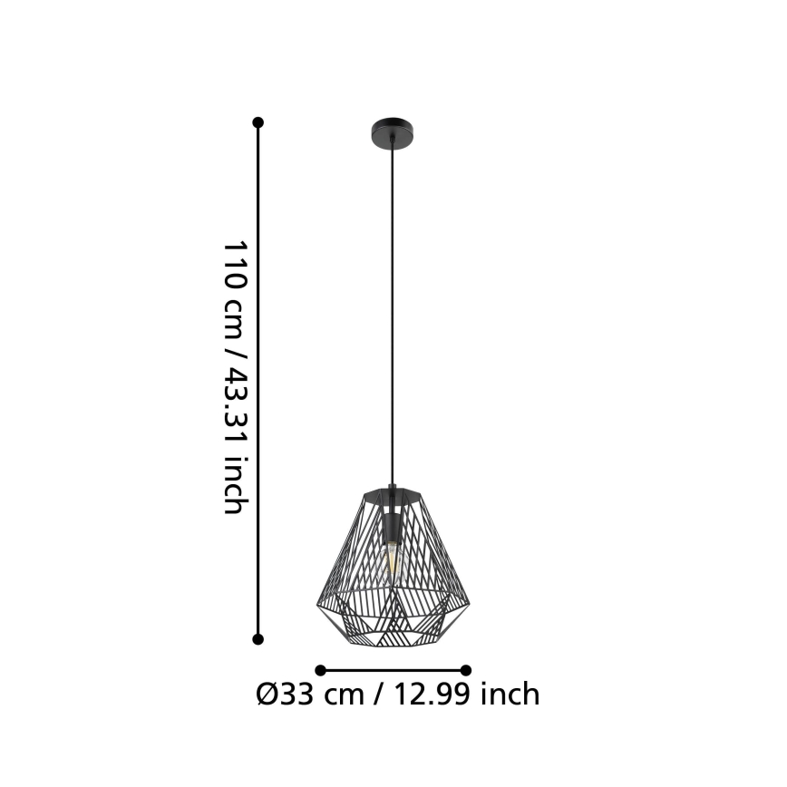 Eglo - Takkkrona på ett snöre  1xE27/40W/230V svart 