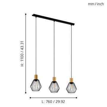 Eglo - Ljuskrona med textilsladd 3xE27/60W/230V - FSC certifierade