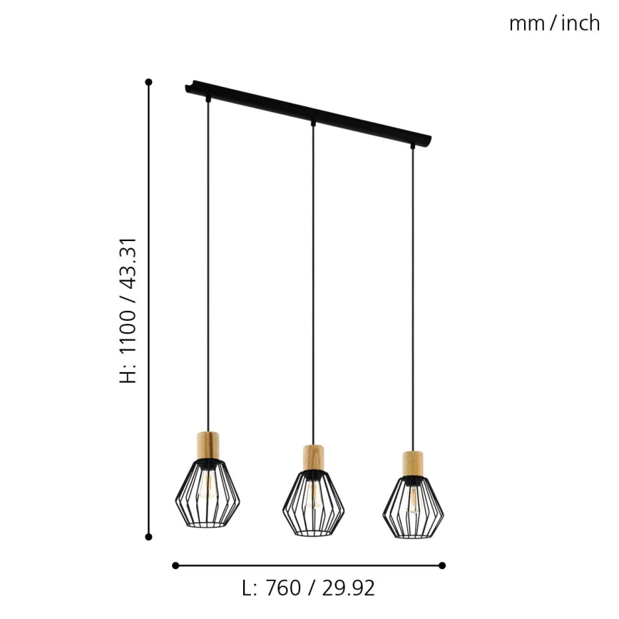 Eglo - Ljuskrona med textilsladd 3xE27/60W/230V - FSC certifierade