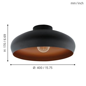 Eglo 55248 - Taklampa MOGANO 1xE27/60W/230V svart