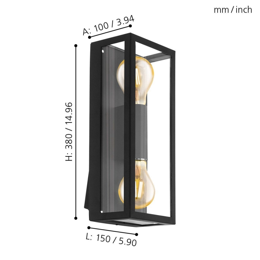 Eglo 780426 - Vägglampa för utomhusbruk ALGECIRAS 2xE27/60W/230V IP44 svart