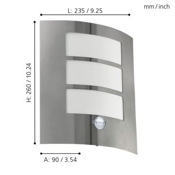 EGLO 88142 - Sensor utomhus Väggbelysning CITY 1xE27/15W/230V IP44