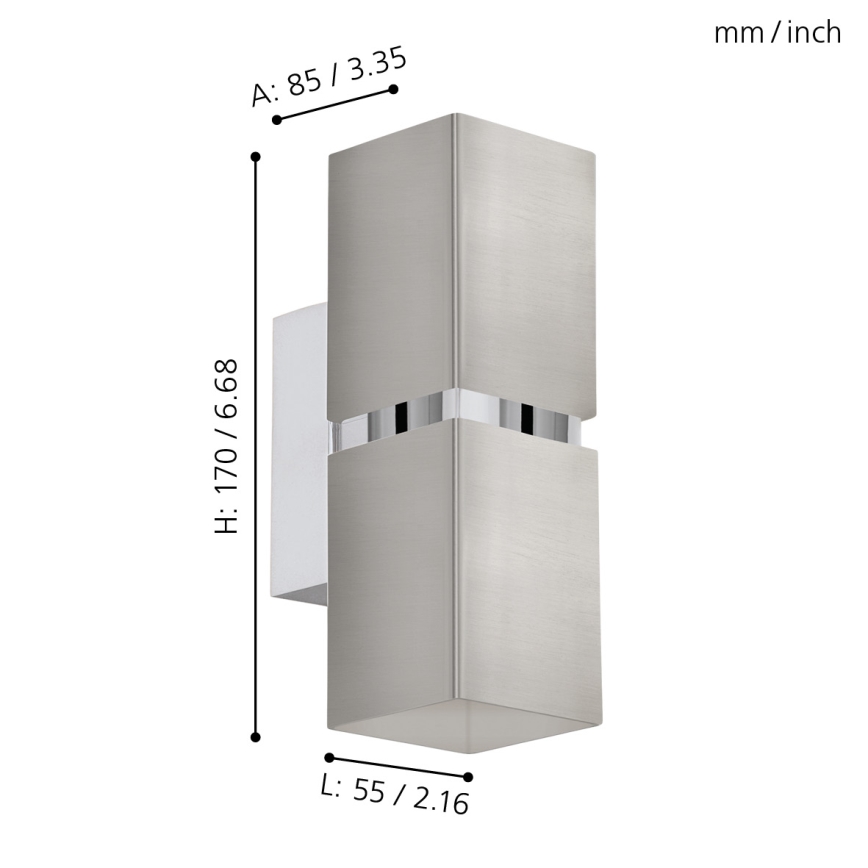 Eglo 96264 - LED Väggbelysning PASSA 2xGU10/3.3W/230V kantig