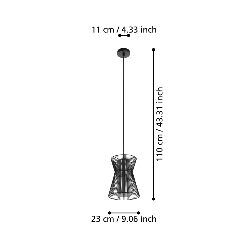 Eglo - Ljusskrona med upphängningsrem  1xE27/40W/230V svart 