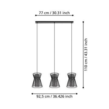 Eglo - Ljusskrona med upphängningsrem  3xE27/40W/230V svart