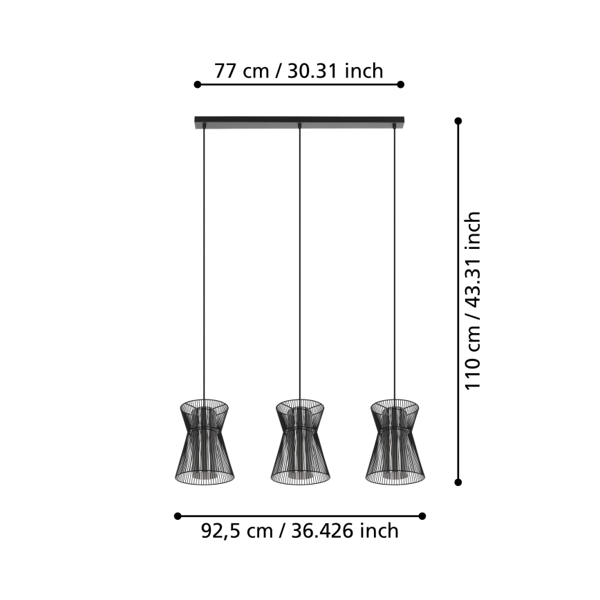 Eglo - Ljusskrona med upphängningsrem  3xE27/40W/230V svart