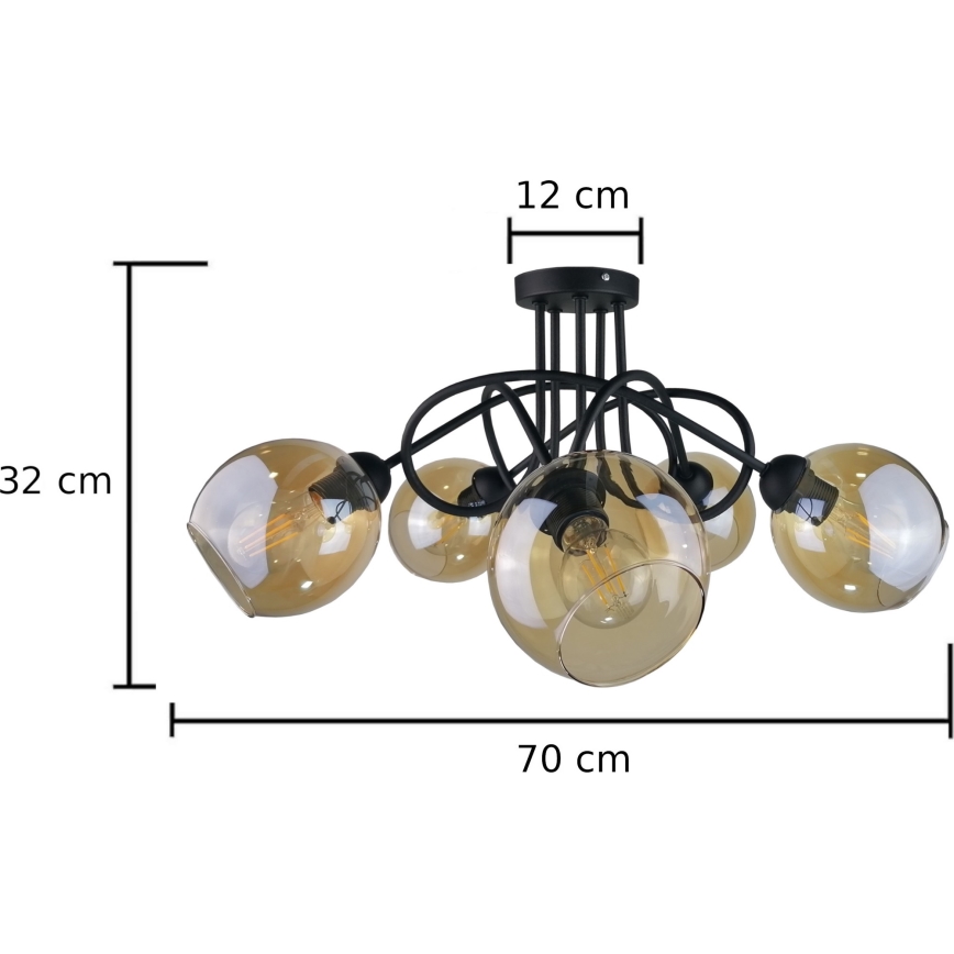 Fäst ljuskrona VENUS BLACK 5xE27/60W/230V