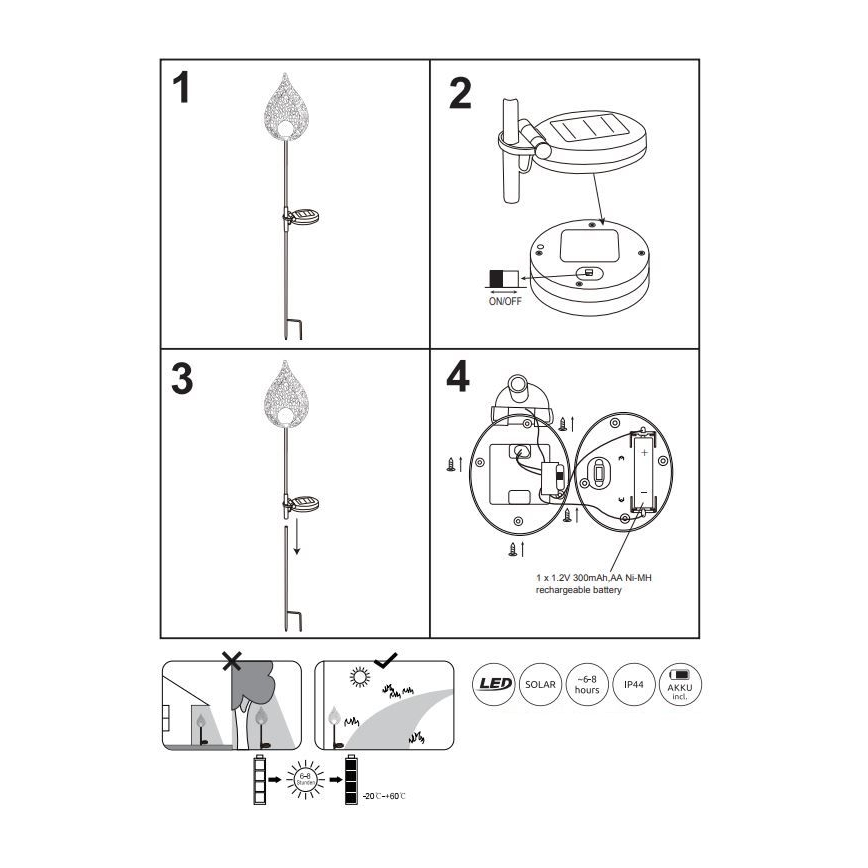 Globo - LED solcellsbelysning LED/0,06W/3,2V 300mAh IP44