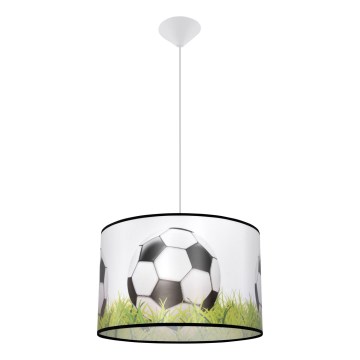 Hängande ljuskrona med textilsladd för barn FOOTBALL 1xE27/15W/230V diameter 40 cm fotboll