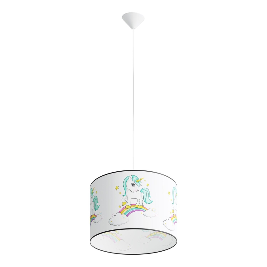 Hängande ljuskrona med textilsladd för barn UNICORN 1xE27/15W/230V diameter 40 cm enhörning