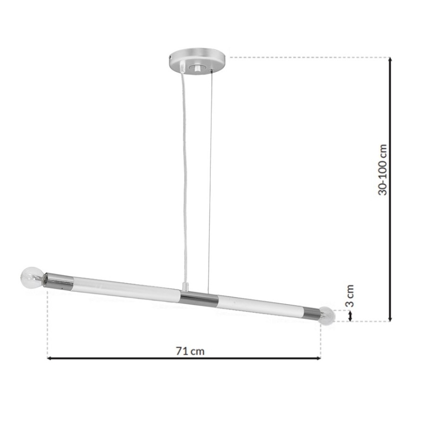 Hanging lampa BASTONE Vit 2×E14/40W/230V Vit / polerad krom