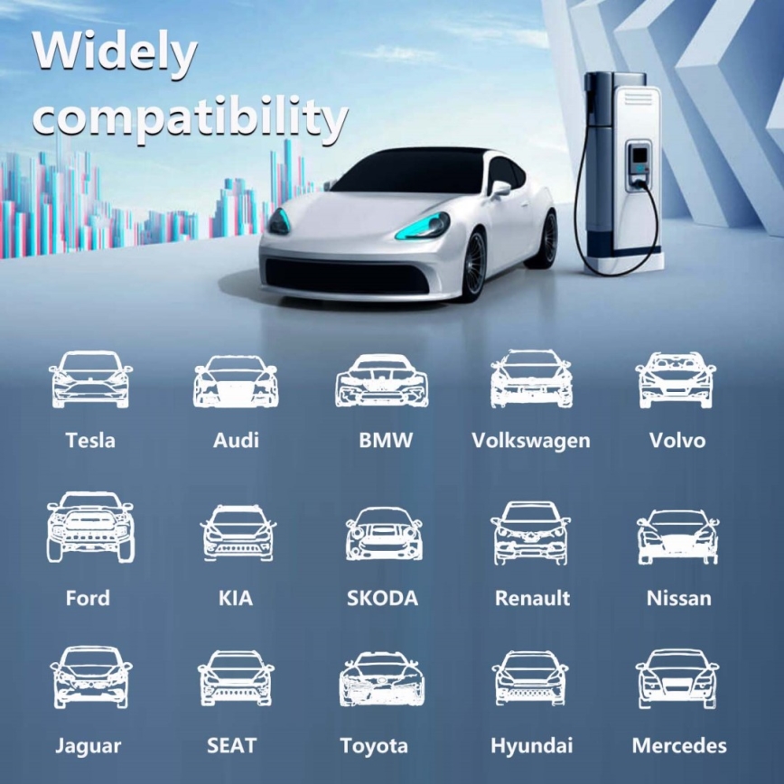 Immax - EV resladdstation för elbilar AC Typ 2 32A/380V 22kW 5m + fodral