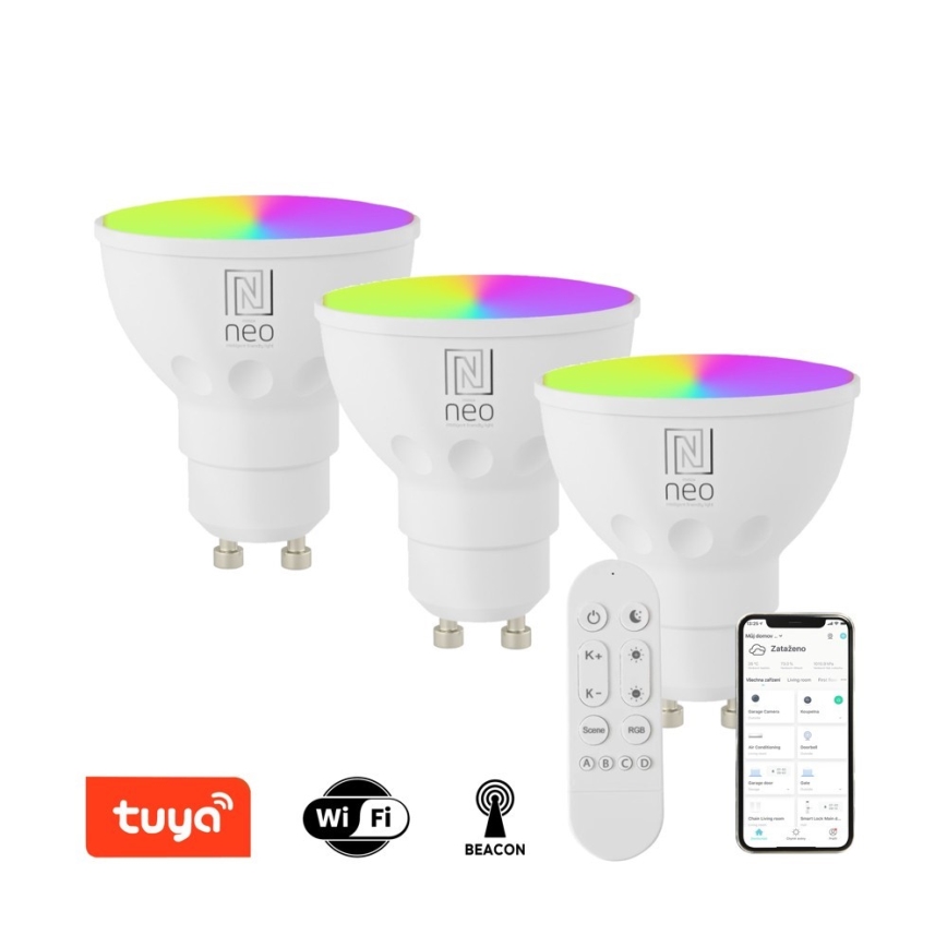 Immax NEO 07724CDO - KIT 3x LED RGB+CCT Ljusreglerad glödlampa GU10/6W/230V 2700-6500K Wi-Fi Tuya + fjärrkontroll